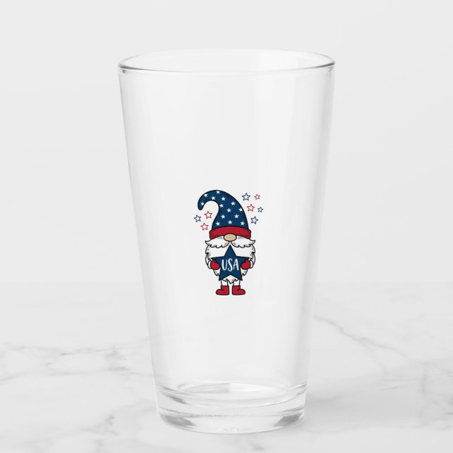 Patriotisk Gnome USA Stjärnvektor Tröja Design_1 Glaskopp (Framsida)