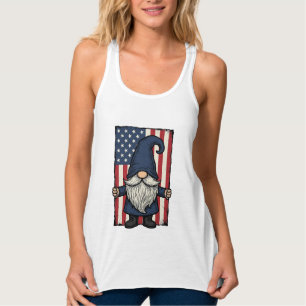 Patriotisk Gnome Vintage Flagga Tröja Design_1 Linne Med Racerback