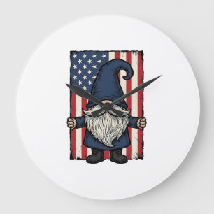 Patriotisk Gnome Vintage Flagga Tröja Design_1 Stor Klocka