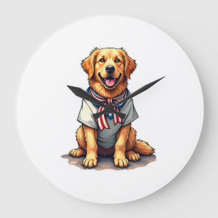 Patriotisk Golden Dog Vintage Gravyr T-shirt 2 Stor Klocka