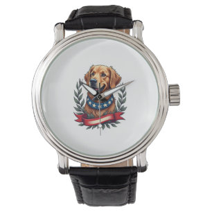 Patriotisk Golden Retriever Americana Art T-shirt  Armbandsur