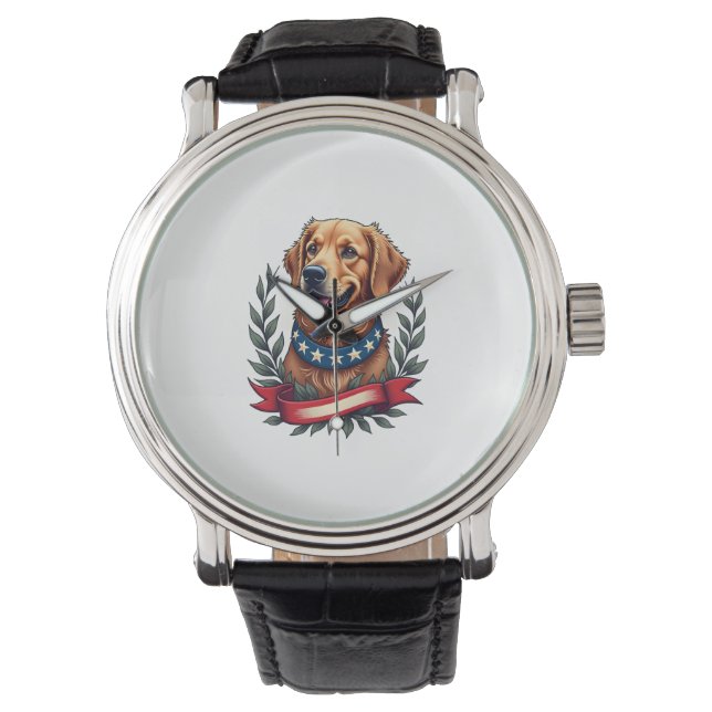 Patriotisk Golden Retriever Americana Art T-shirt  Armbandsur (Framsida)