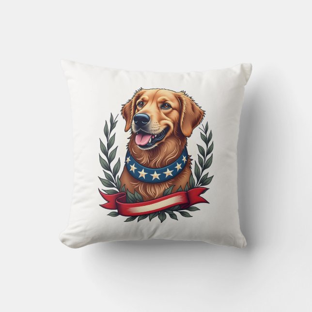Patriotisk Golden Retriever Americana Konst T-shir Kudde (Framsida)