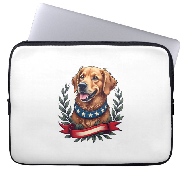 Patriotisk Golden Retriever Americana-konst T-shir Laptop Fodral (Framsidan)