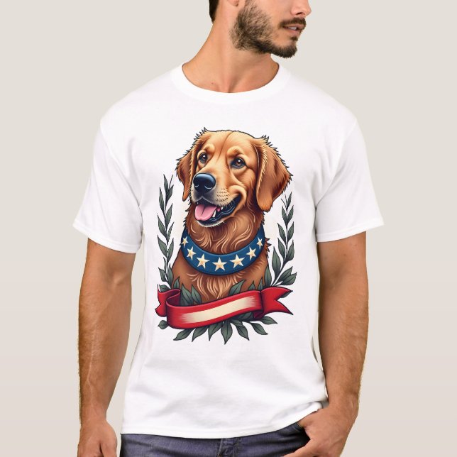Patriotisk Golden Retriever Americana Konst T-shir T Shirt (Framsida)
