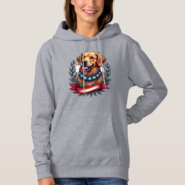 Patriotisk Golden Retriever Americana Konst T-shir T Shirt (Framsida)