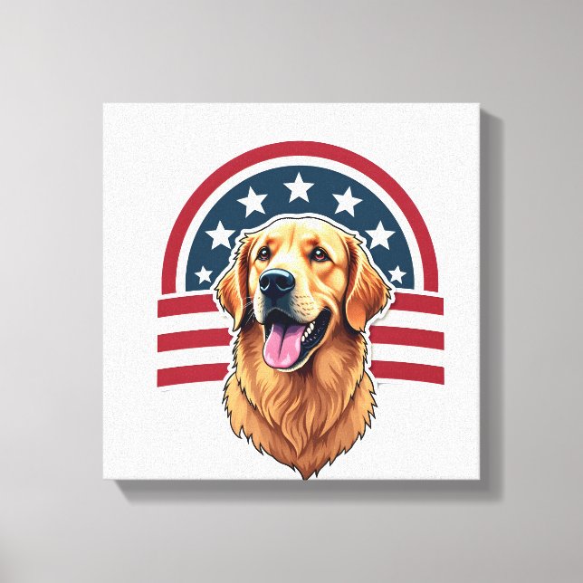 Patriotisk Golden Retriever Bågformad Layout Tröja Canvastryck (Framsida)