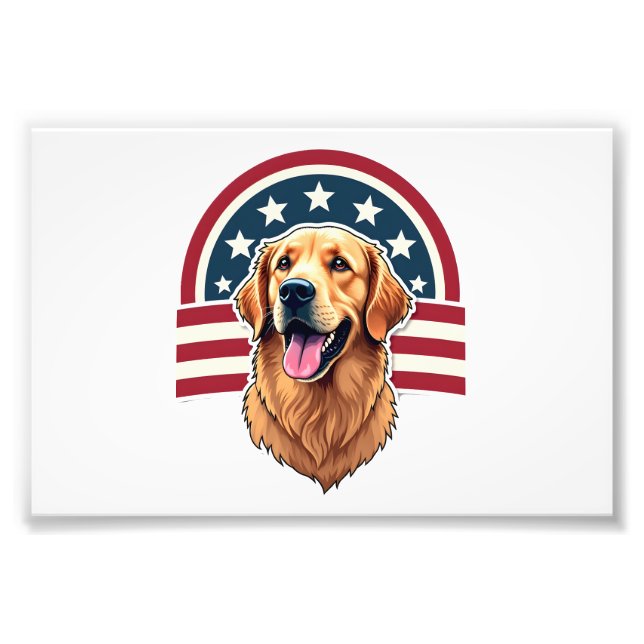 Patriotisk Golden Retriever Bågformad Layout Tröja Fototryck (Framsidan)