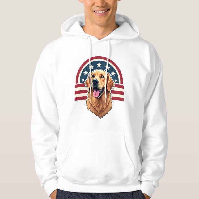 Patriotisk Golden Retriever Bågformad Layout Tröja Hoodie (Framsida)