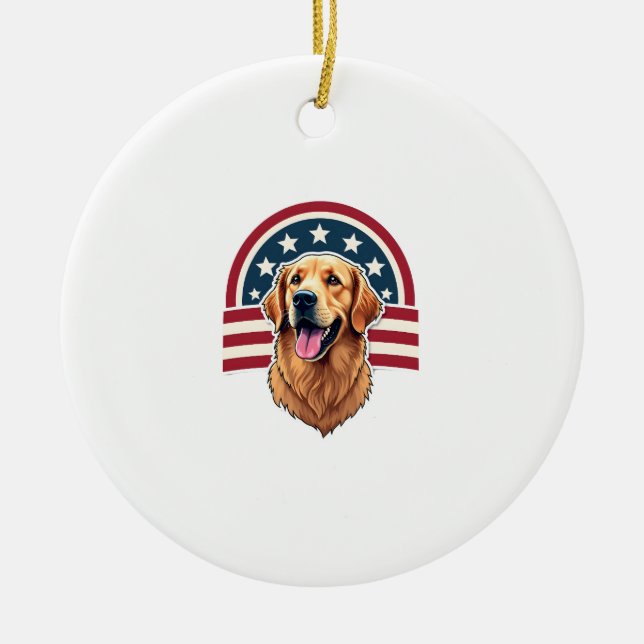 Patriotisk Golden Retriever Bågformad Layout Tröja Julgransprydnad Keramik (Framsidan)