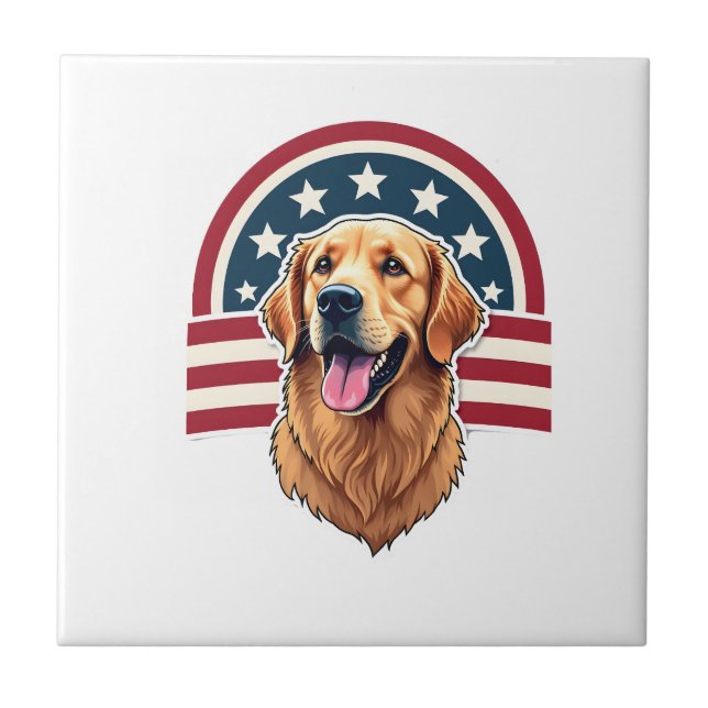 Patriotisk Golden Retriever Bågformad Layout Tröja Kakelplatta (Framsidan)