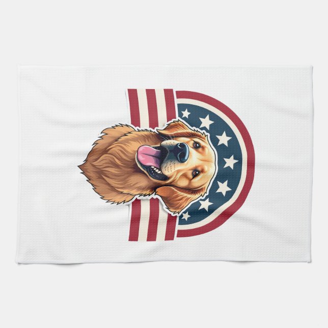 Patriotisk Golden Retriever Bågformad Layout Tröja Kökshandduk (Horisontell)