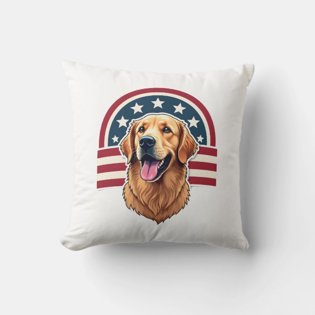 Patriotisk Golden Retriever Bågformad Layout Tröja Kudde (Framsida)