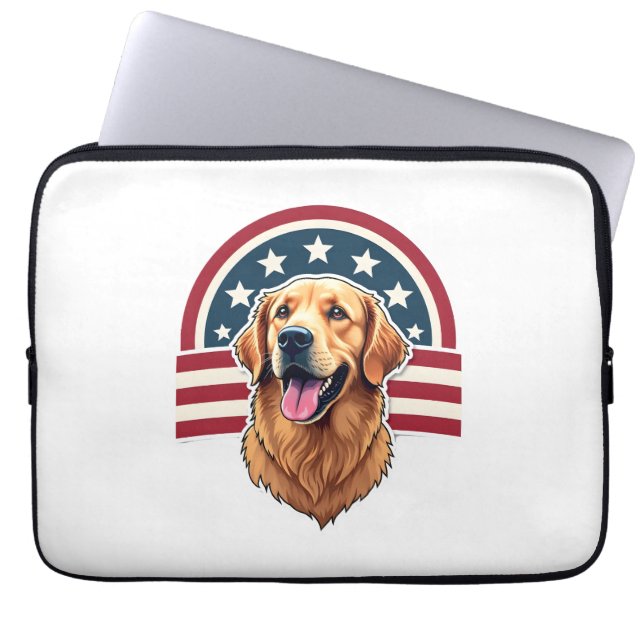 Patriotisk Golden Retriever Bågformad Layout Tröja Laptop Fodral (Framsidan)