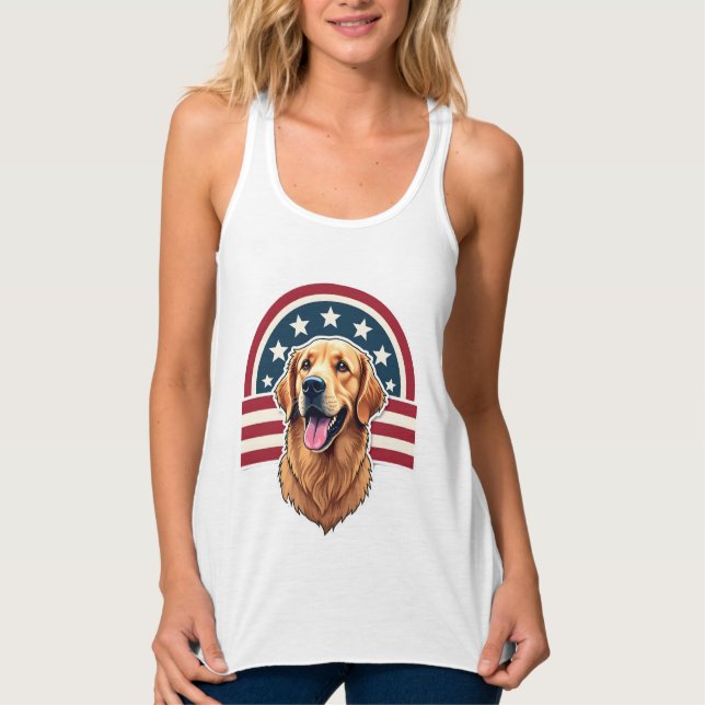 Patriotisk Golden Retriever Bågformad Layout Tröja Linne Med Racerback (Framsida)