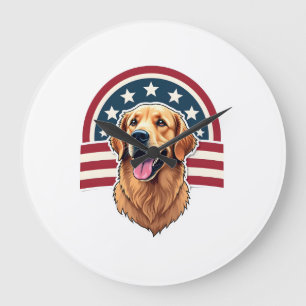 Patriotisk Golden Retriever Bågformad Layout Tröja Stor Klocka