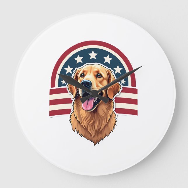 Patriotisk Golden Retriever Bågformad Layout Tröja Stor Klocka (Framsida)