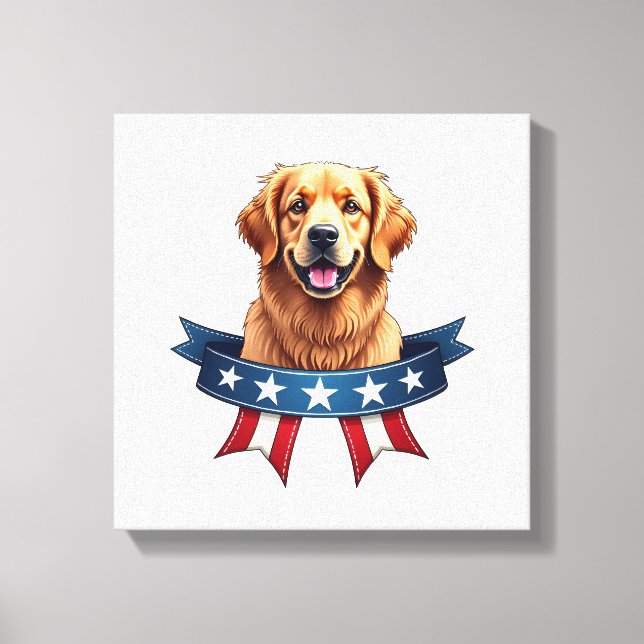 Patriotisk Golden Retriever Bandbro Teve Canvastryck (Framsida)