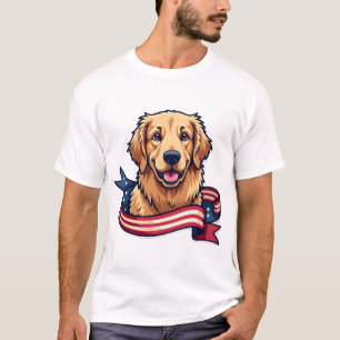 Patriotisk Golden Retriever Bandvåg T-shirt