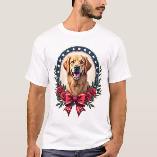 Patriotisk Golden Retriever Blommig Knutskjorta T Shirt