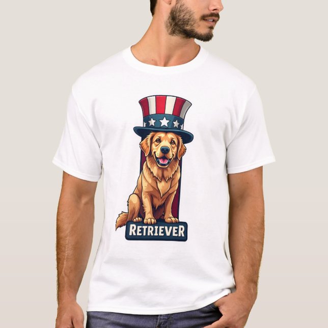 Patriotisk Golden Retriever Crest Column T-shirt (Framsida)