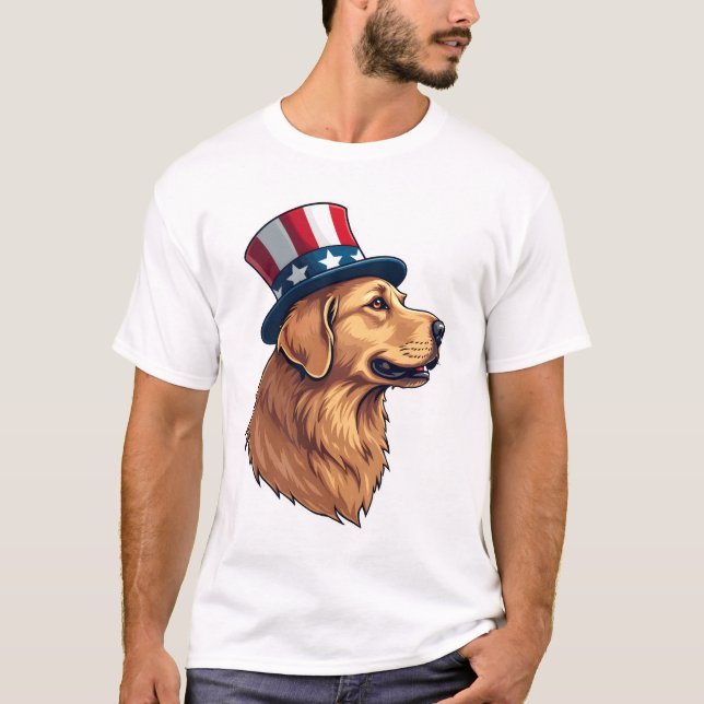 Patriotisk Golden Retriever Diagonal Crest T-shirt (Framsida)