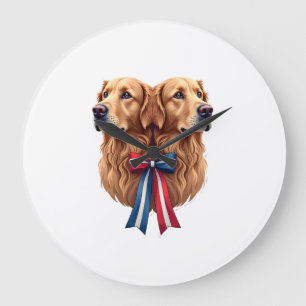 Patriotisk Golden Retriever Dubbelporträtt Tröja 2 Stor Klocka
