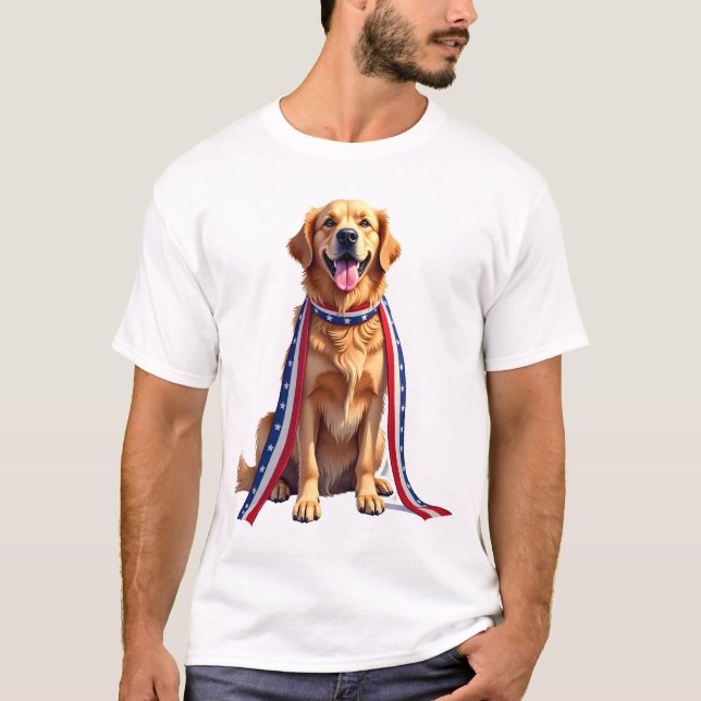 Patriotisk Golden Retriever Fallande Bandy Skjorta T Shirt (Framsida)