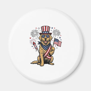 Patriotisk Golden Retriever Fyrverkerier Vintage T Magnet