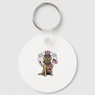 Patriotisk Golden Retriever Fyrverkerier Vintage T Nyckelring