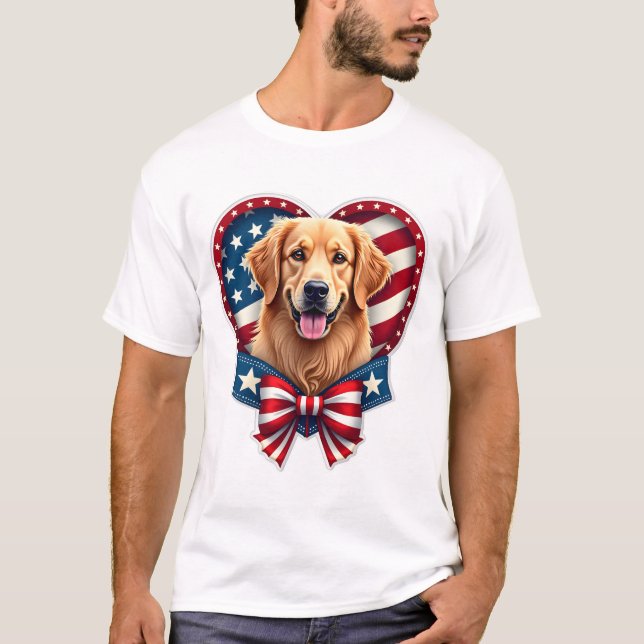 Patriotisk Golden Retriever Hjärtat Vintage T-Shir T Shirt (Framsida)