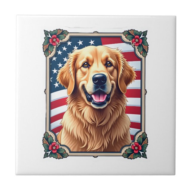Patriotisk Golden Retriever hörnramströja 3 Kakelplatta (Framsidan)