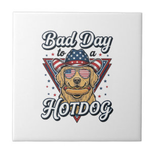 Patriotisk Golden Retriever Hotdog Vintage T-Shirt Kakelplatta