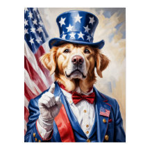 Patriotisk Golden Retriever i Uncle Sam-pose