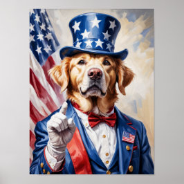 Patriotisk Golden Retriever i Uncle Sam-pose Poster