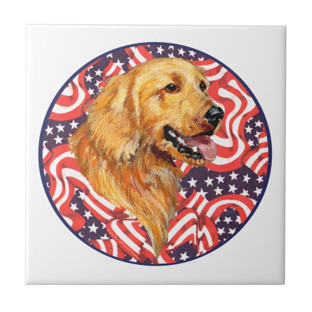Patriotisk Golden Retriever Kakelplatta (Framsidan)