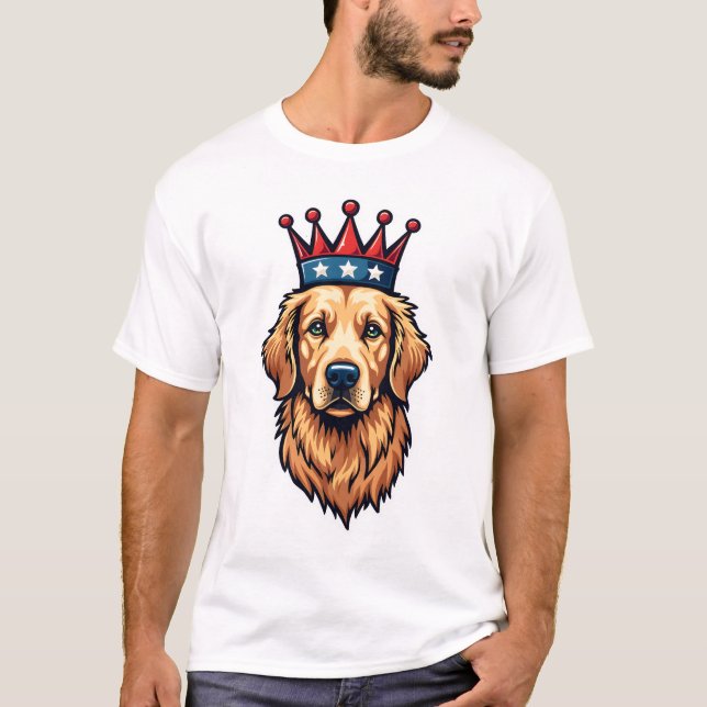 Patriotisk Golden Retriever Kron Emblem T-shirt (Framsida)