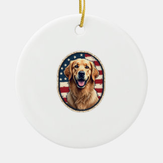 Patriotisk Golden Retriever-märke Vintage T-shirt Julgransprydnad Keramik