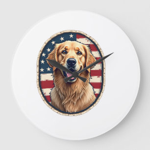 Patriotisk Golden Retriever-märke Vintage T-shirt Stor Klocka