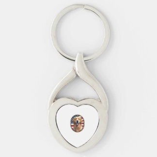 Patriotisk Golden Retriever-märke Vintage T-shirt Twisted Heart Silverfärgad Nyckelring