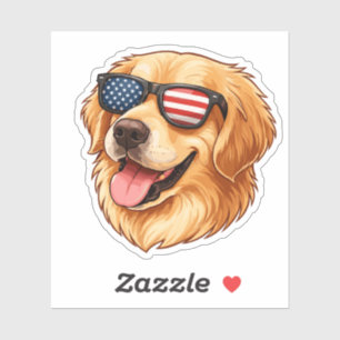 Patriotisk Golden Retriever med amerikansk flagga Klistermärken