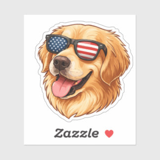Patriotisk Golden Retriever med amerikansk flagga Klistermärken