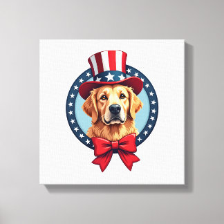 Patriotisk Golden Retriever Mjuk Kam Vintage T-Shi Canvastryck