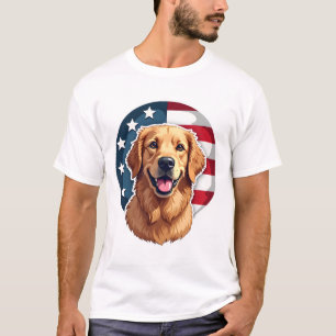 Patriotisk Golden Retriever Öppen Kam T-shirt