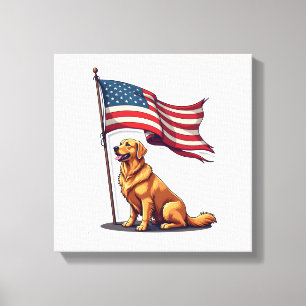 Patriotisk Golden Retriever-parad Banner T-shirt Canvastryck