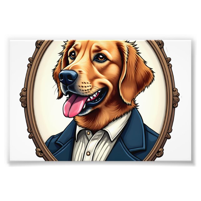 Patriotisk Golden Retriever-porträtt vintage t-shi Fototryck (Framsidan)