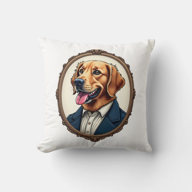 Patriotisk Golden Retriever Porträtt Vintage T-shi Kudde (Framsida)