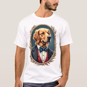 Patriotisk Golden Retriever Porträtt Vintage T-shi T Shirt