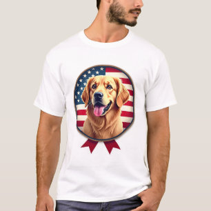 Patriotisk Golden Retriever Skärp Medallong T-Shir T Shirt