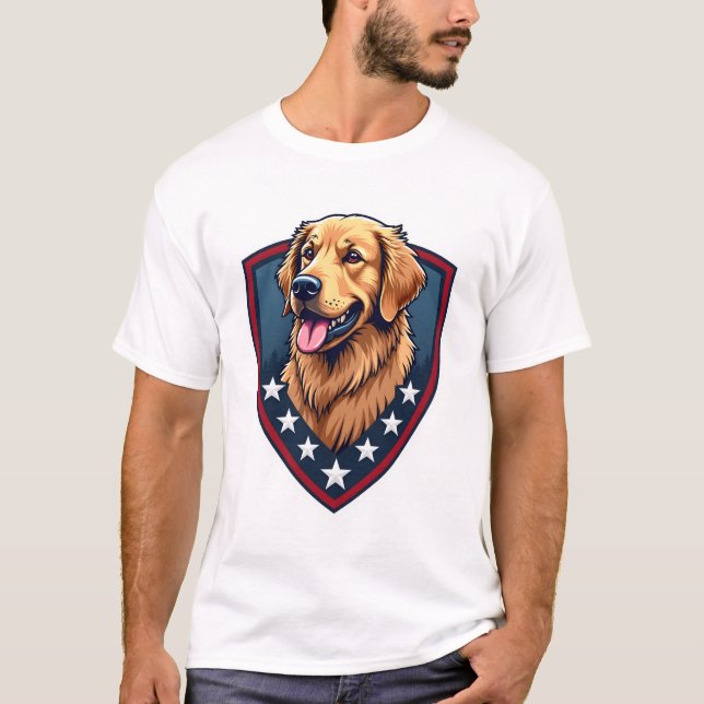 Patriotisk Golden Retriever Sköld Crest T-shirt 2 (Framsida)